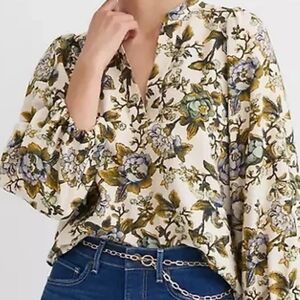 LOFT Cream and Green Floral Blouse